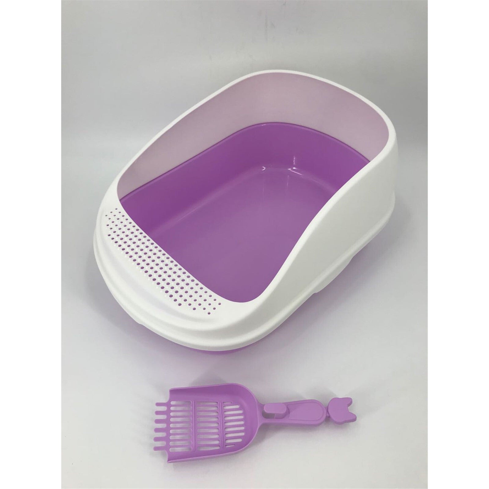 Large Portable Cat Toilet Litter Box Tray House with Scoop Purple