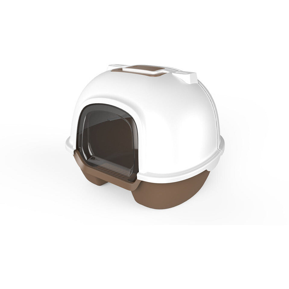 Cat Toilet Litter Box Portable Hooded Tray House with Handle and Scoop Brown