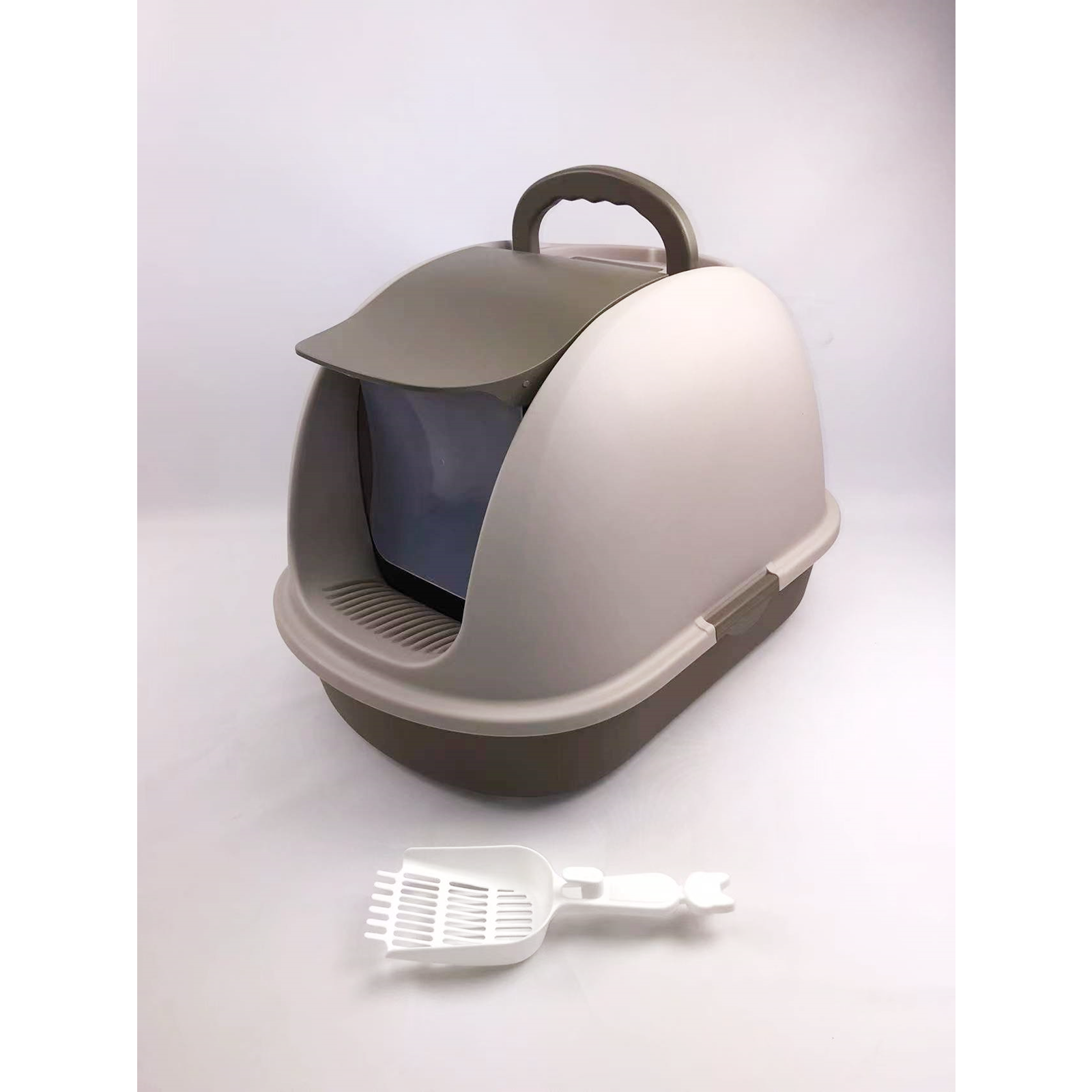 XL Portable Hooded Cat Toilet Litter Box Tray House w Charcoal Filter and Scoop Brown