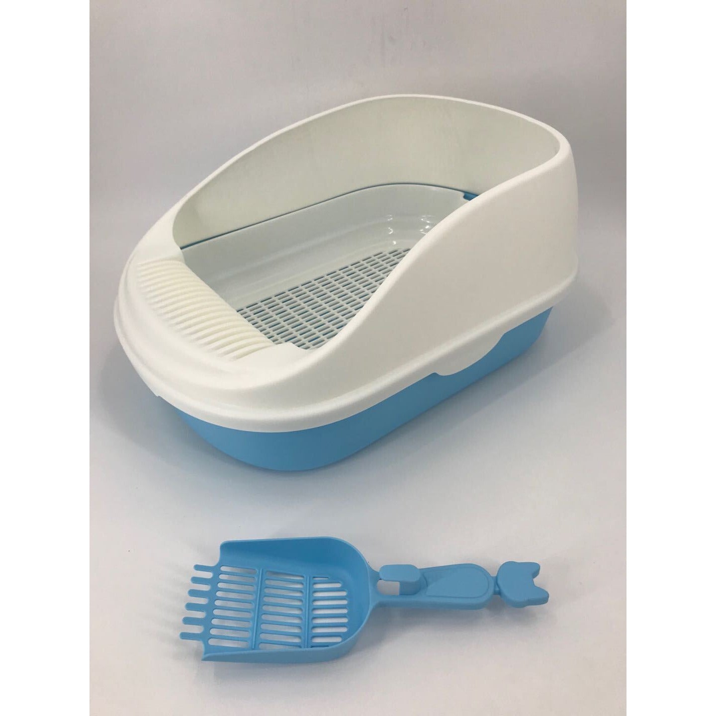 Large Portable Cat Toilet Litter Box Tray House with Scoop and Grid Tray Blue