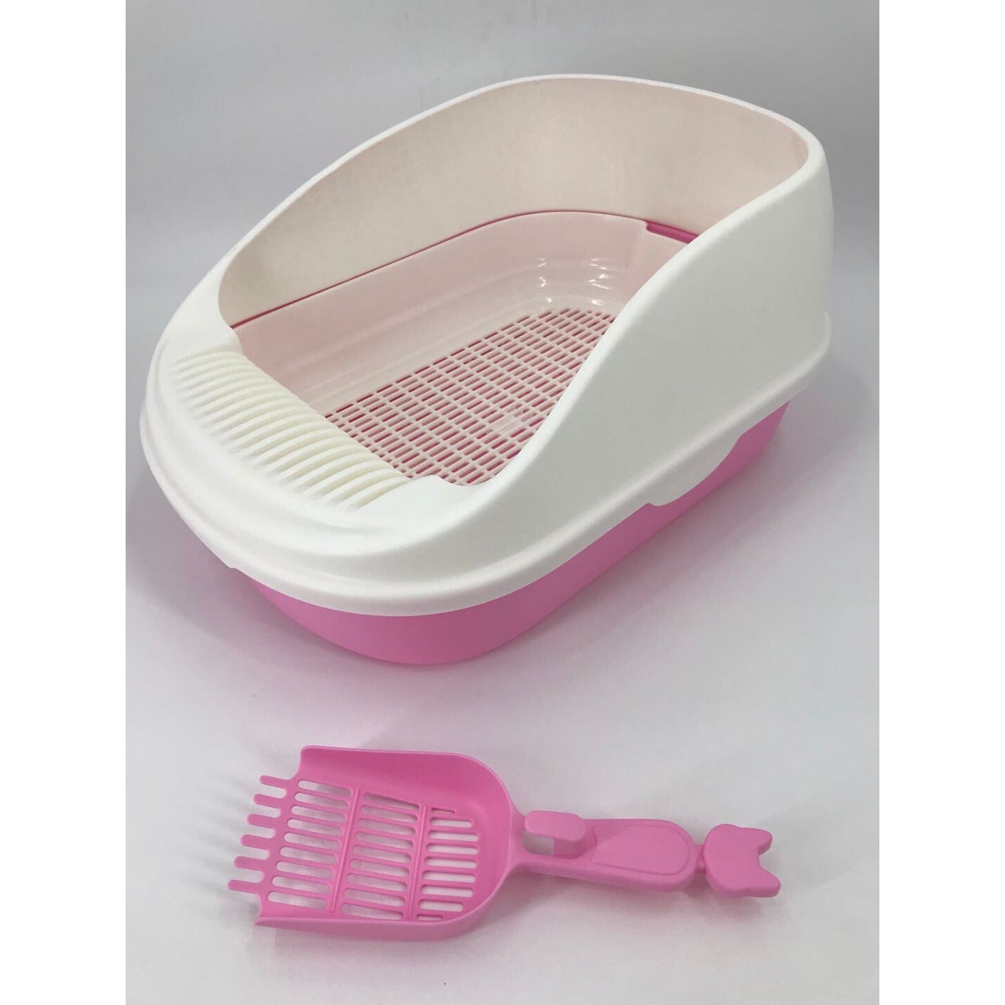 Large Portable Cat Toilet Litter Box Tray with Scoop and Grid Tray Pink