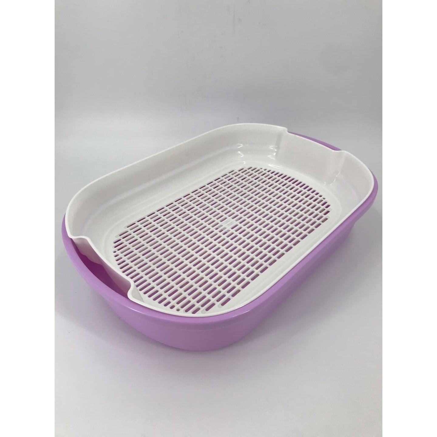 Large Portable Cat Toilet Litter Box Tray with Scoop and Grid Tray Purple