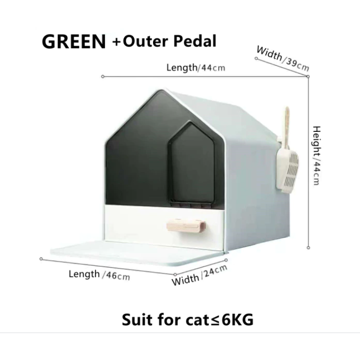 L Portable Hooded Cat Toilet Litter Box Tray House with Drawer and Scoop-Blue