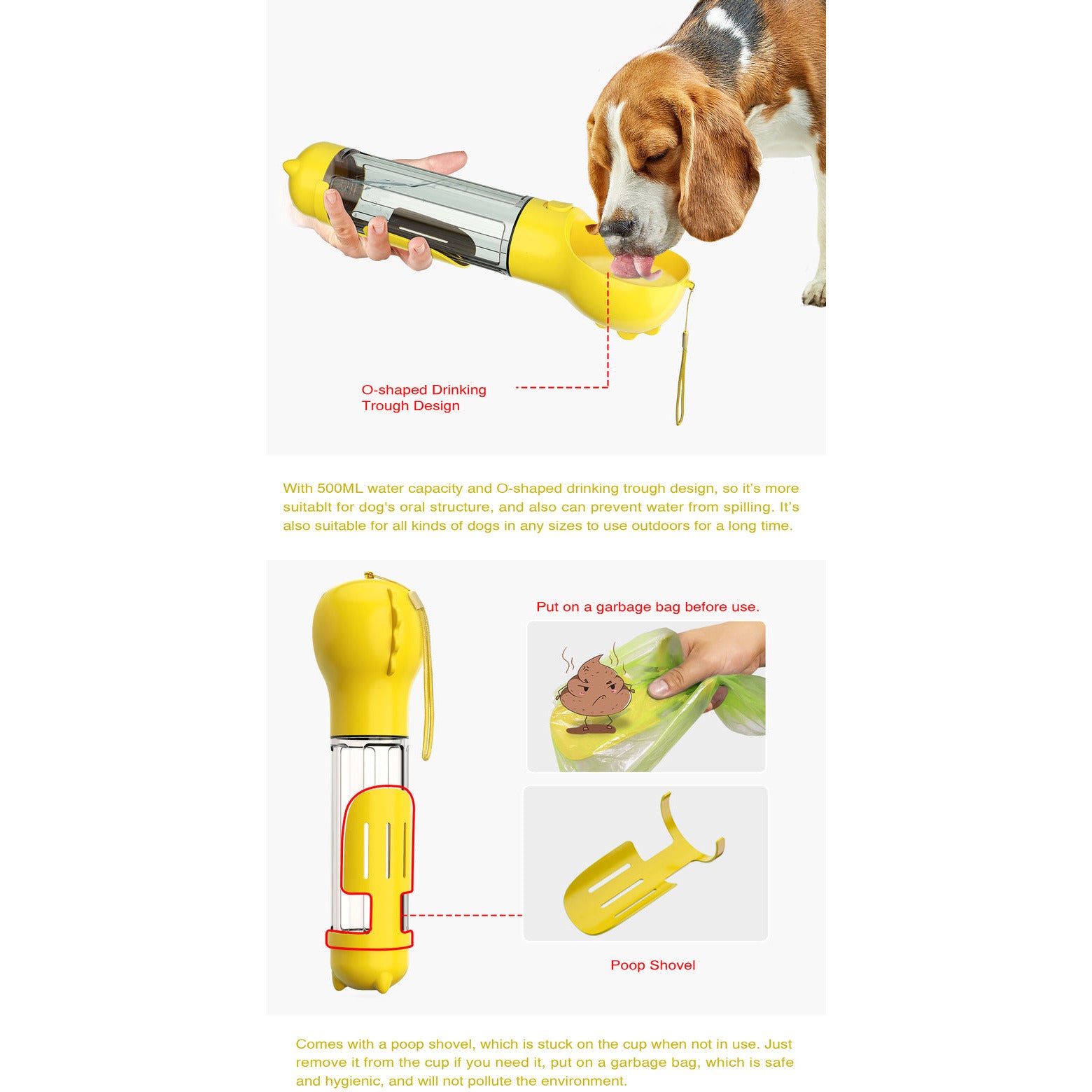 4 in 1 Portable Pet Dog Puppy Cat Drinking Mug Water Feeder Bottle Valve Travel Bottle Yellow