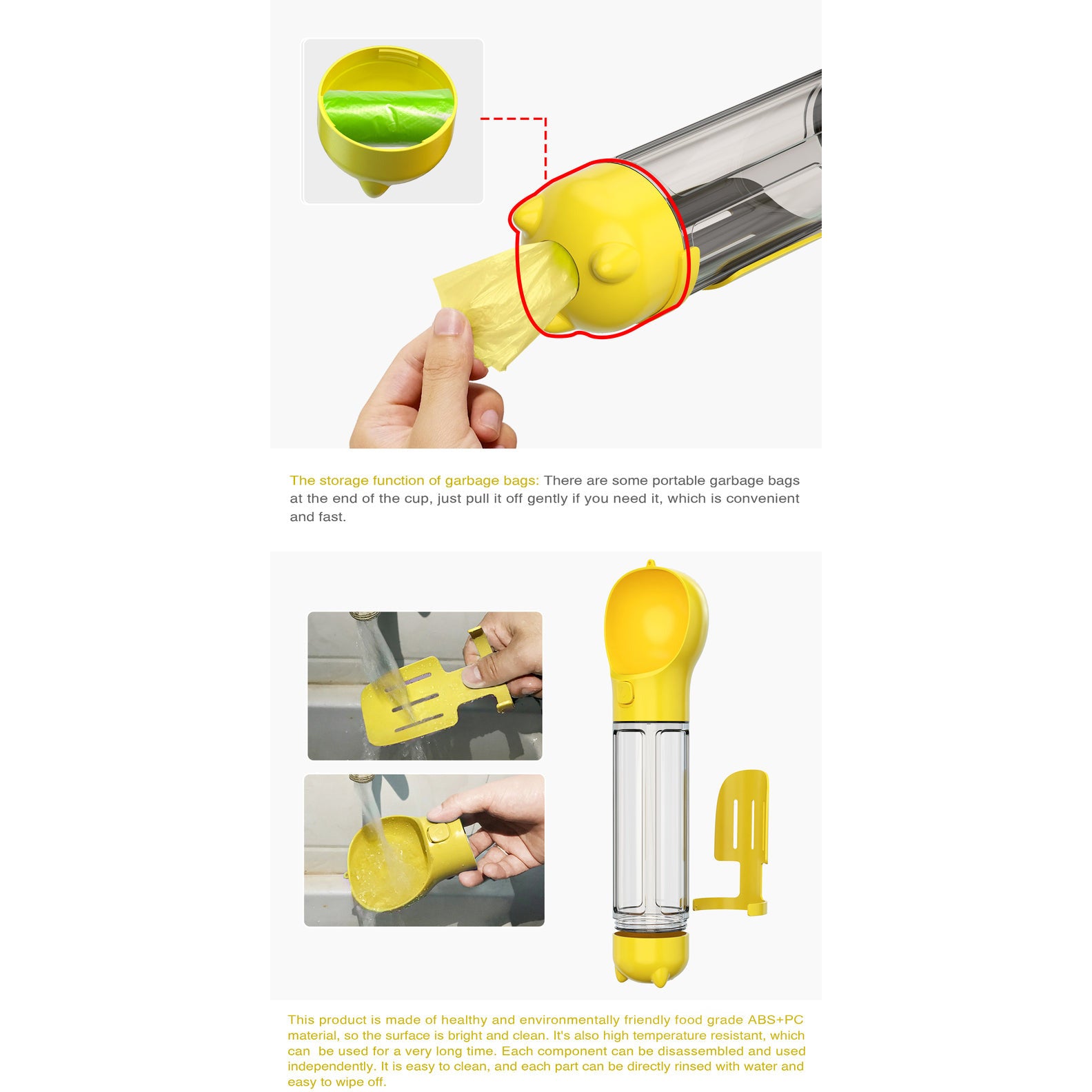 4 in 1 Portable Pet Dog Puppy Cat Drinking Mug Water Feeder Bottle Valve Travel Bottle Yellow