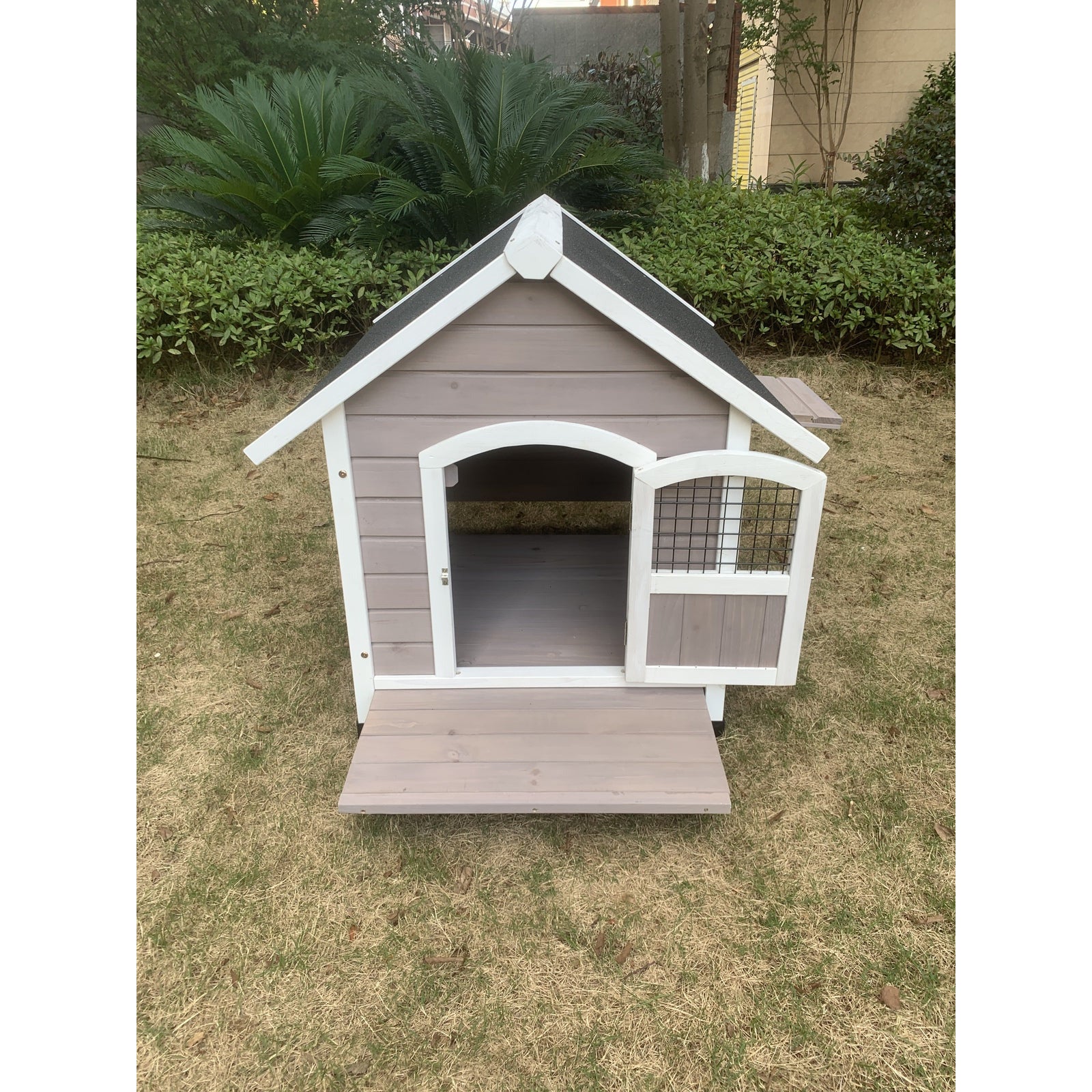 L Timber Pet Dog Kennel House Puppy Wooden Timber Cabin With Stripe