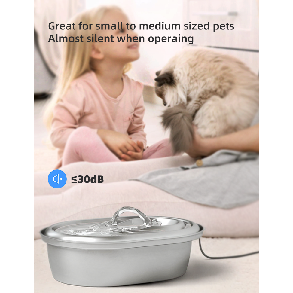 2L Automatic Electric Pet Water Fountain Dog Cat Stainless Steel Feeder Bowl Dispenser