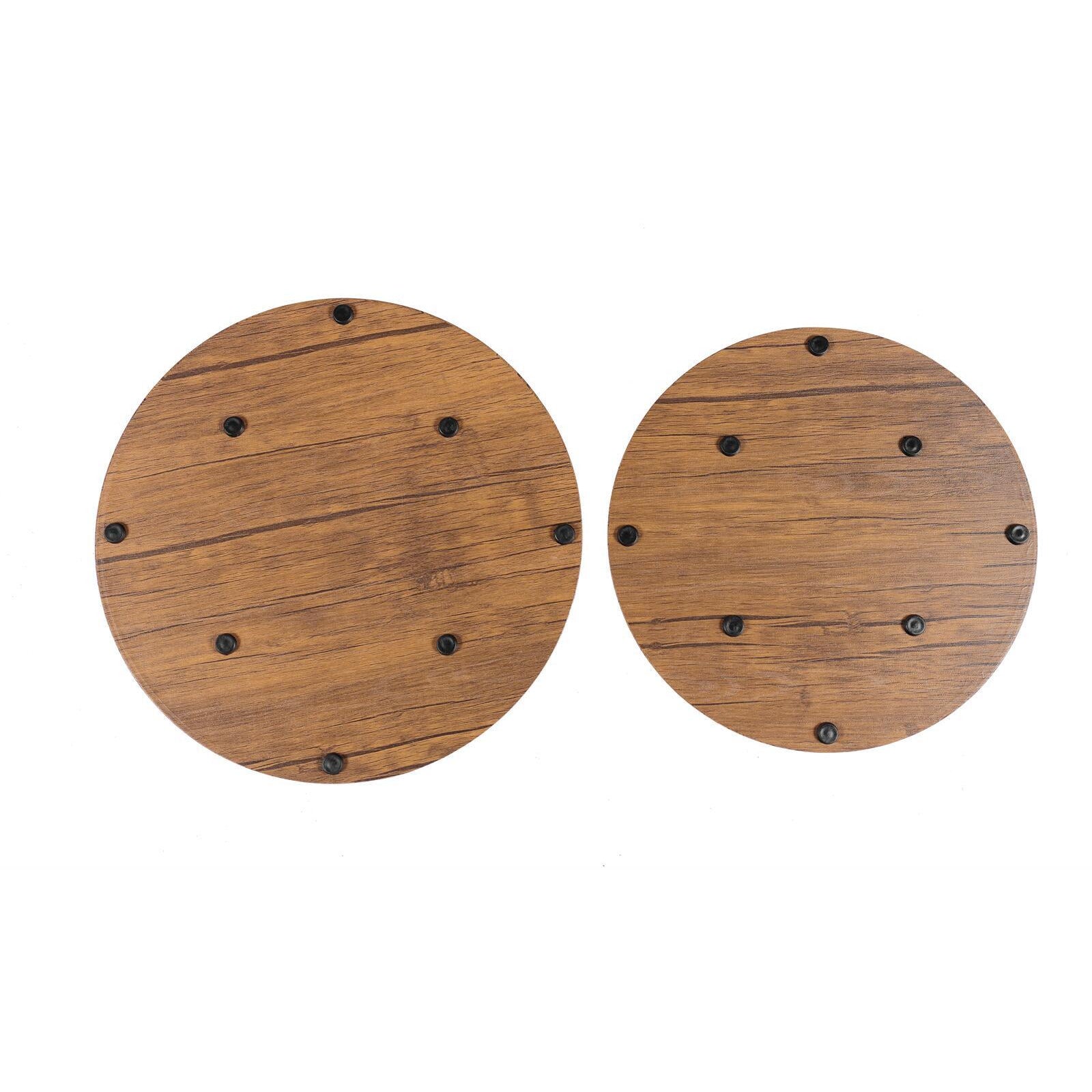 Vintage Round Coffee Tables Set of 2 Side Tables Robust Steel Frame for Living Room Bedroom Rustic Brown and Black