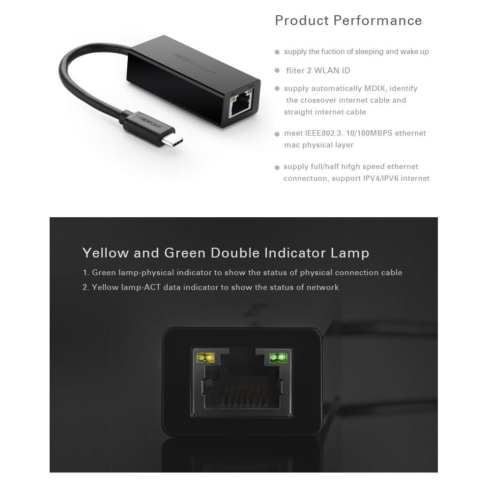UGREEN 30287 USB-C 10/100Mbps Ethernet Adapter