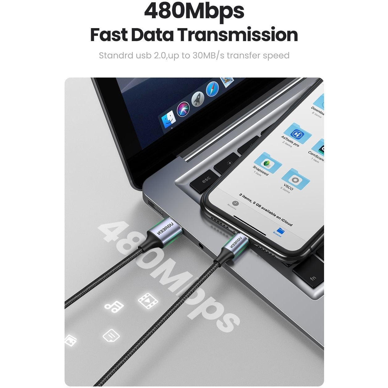 UGREEN 60158 USB-A to 8-pin iPhone Charging Cable 2M Black