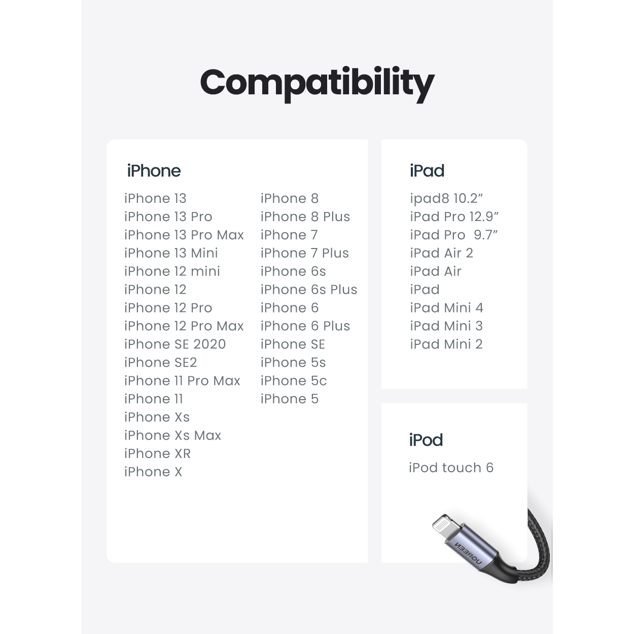 UGREEN 60163 USB-A to 8-pin iPhone Charging Cable 2M Silver