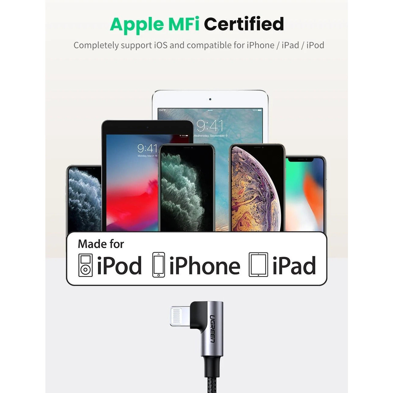 UGREEN 60763 90 Degree USB-C to iPhone 8-pin Cable 1M
