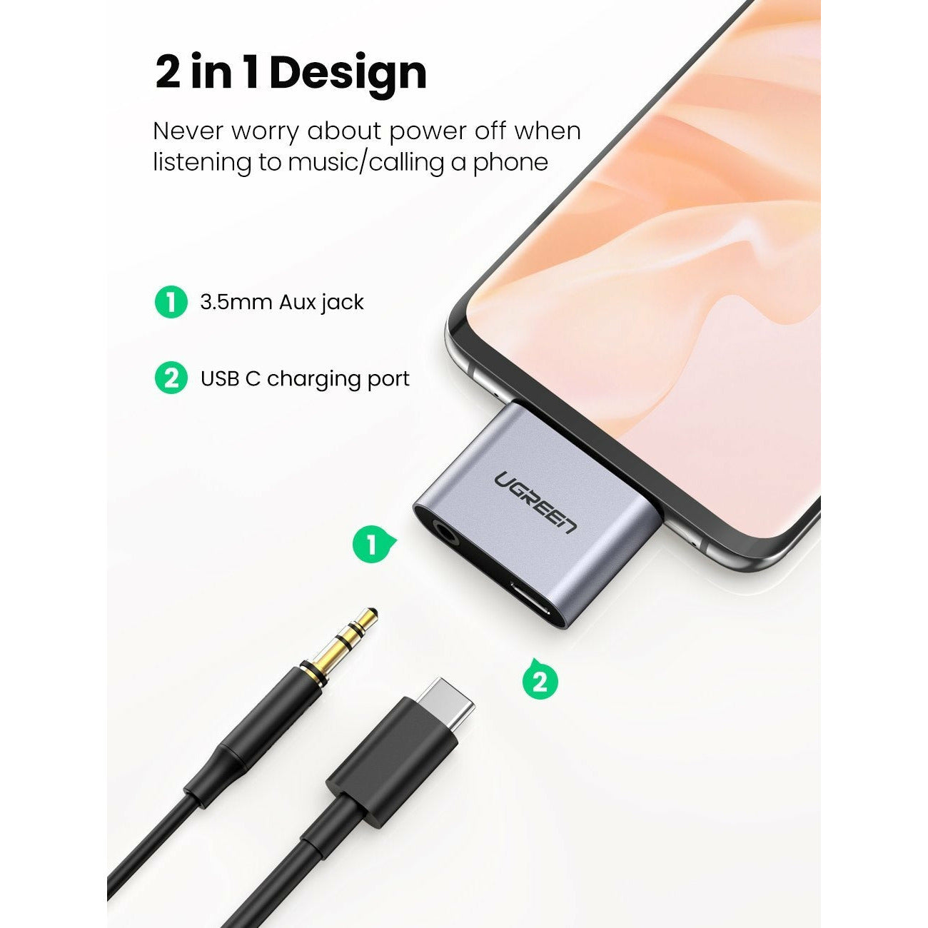 UGREEN 70312 2-in-1 USB C to C and 3.5mm Adapter