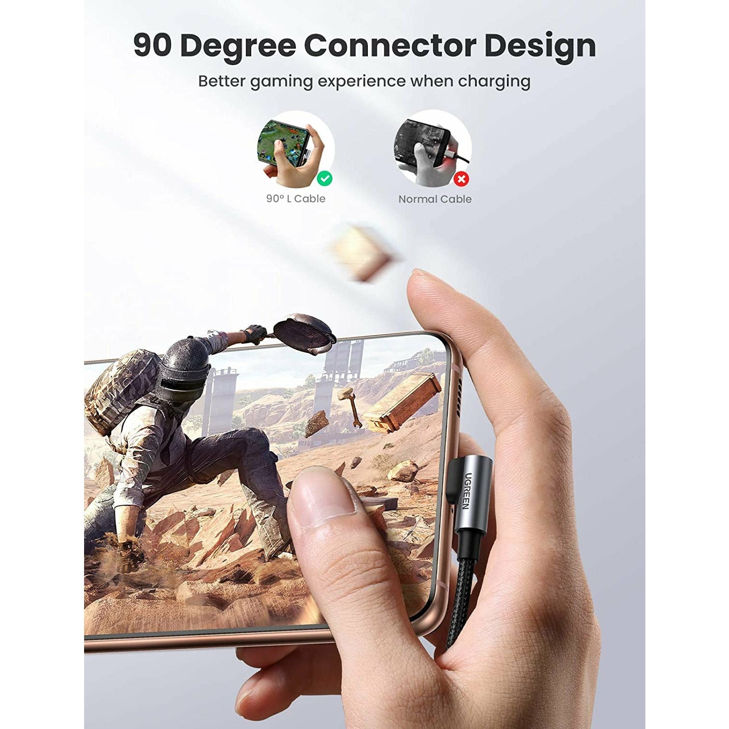 UGREEN 80714 USB-C 2.0 to Angle USB-C Cable Black 3M