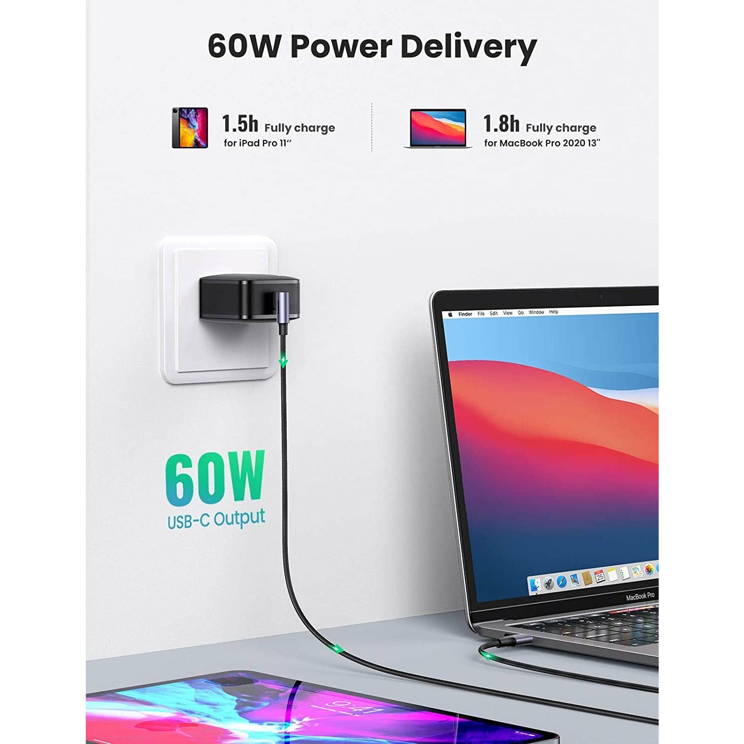 UGREEN 80714 USB-C 2.0 to Angle USB-C Cable Black 3M