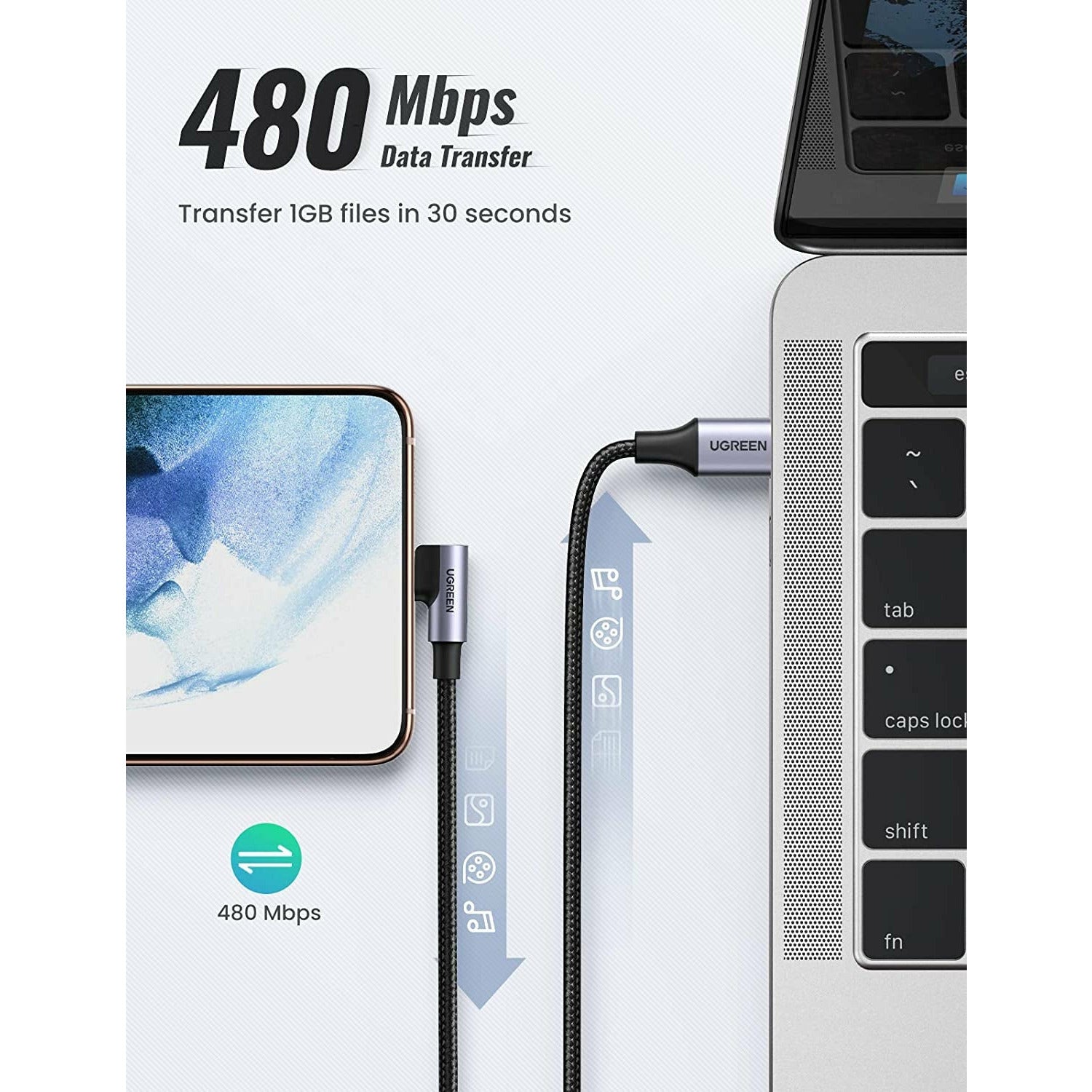 UGREEN 80714 USB-C 2.0 to Angle USB-C Cable Black 3M