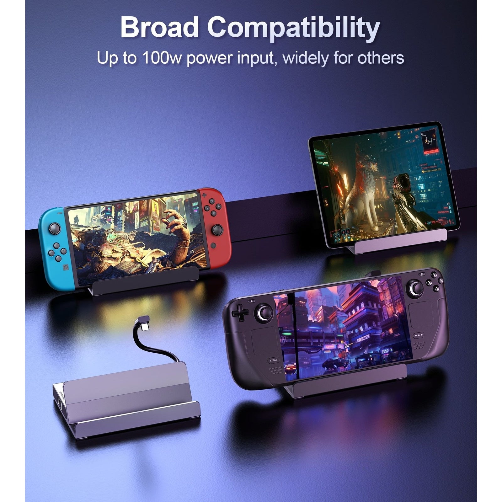 CHOETECH HUB-M50 6-in-1 USB-C 100W Aluminum Steam Deck Docking Station