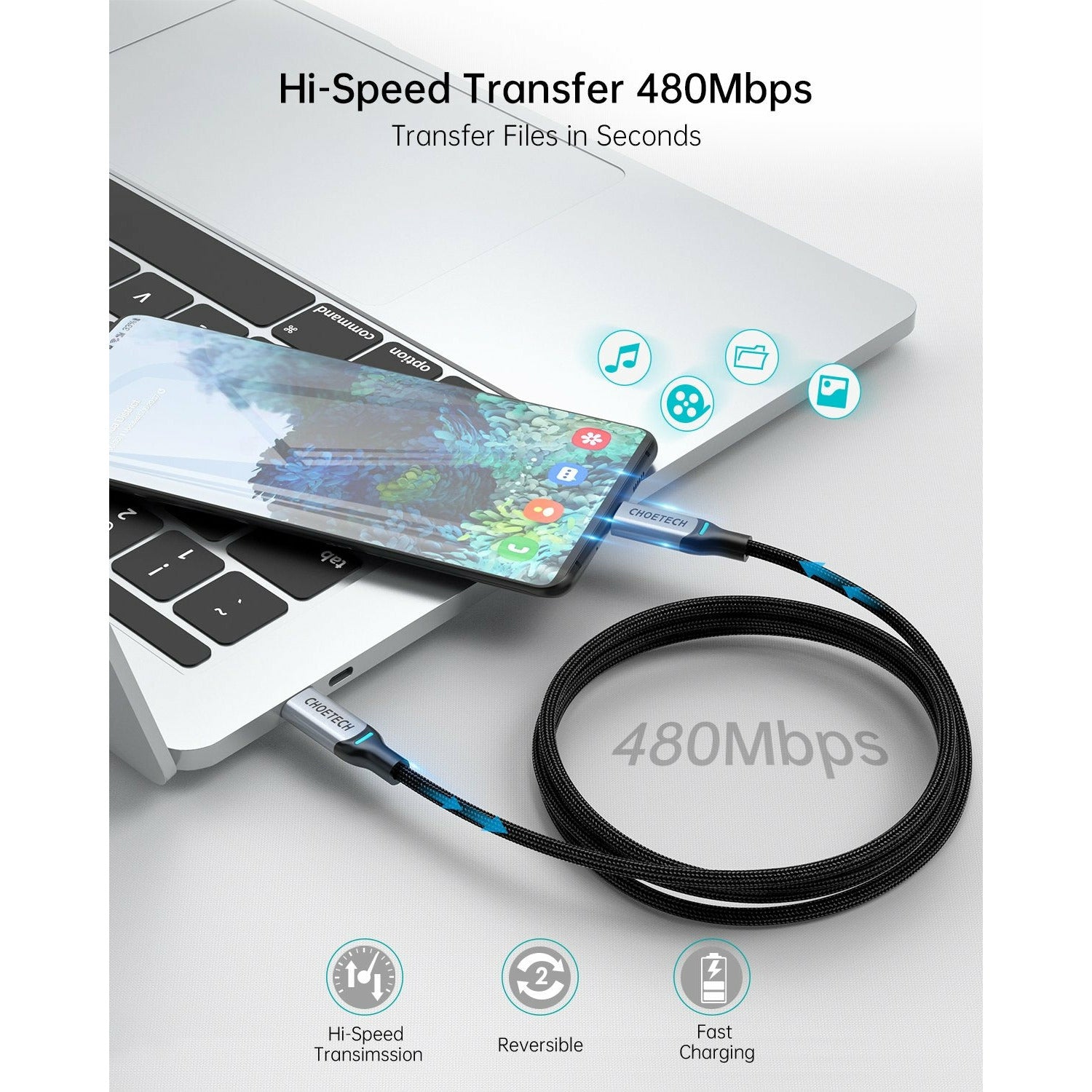 CHOETECH MIX00073 (XCC-1002 x2) 100W USB-C Braided Fast Charging Cable 1.8M 2 Pack