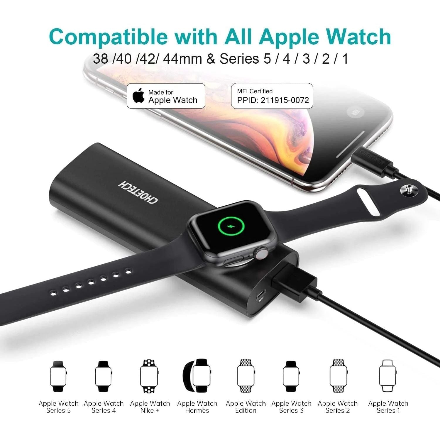 CHOETECH T315 2-in-1 Portable Wireless iWatch Quick Charger 5000mAh Power Bank