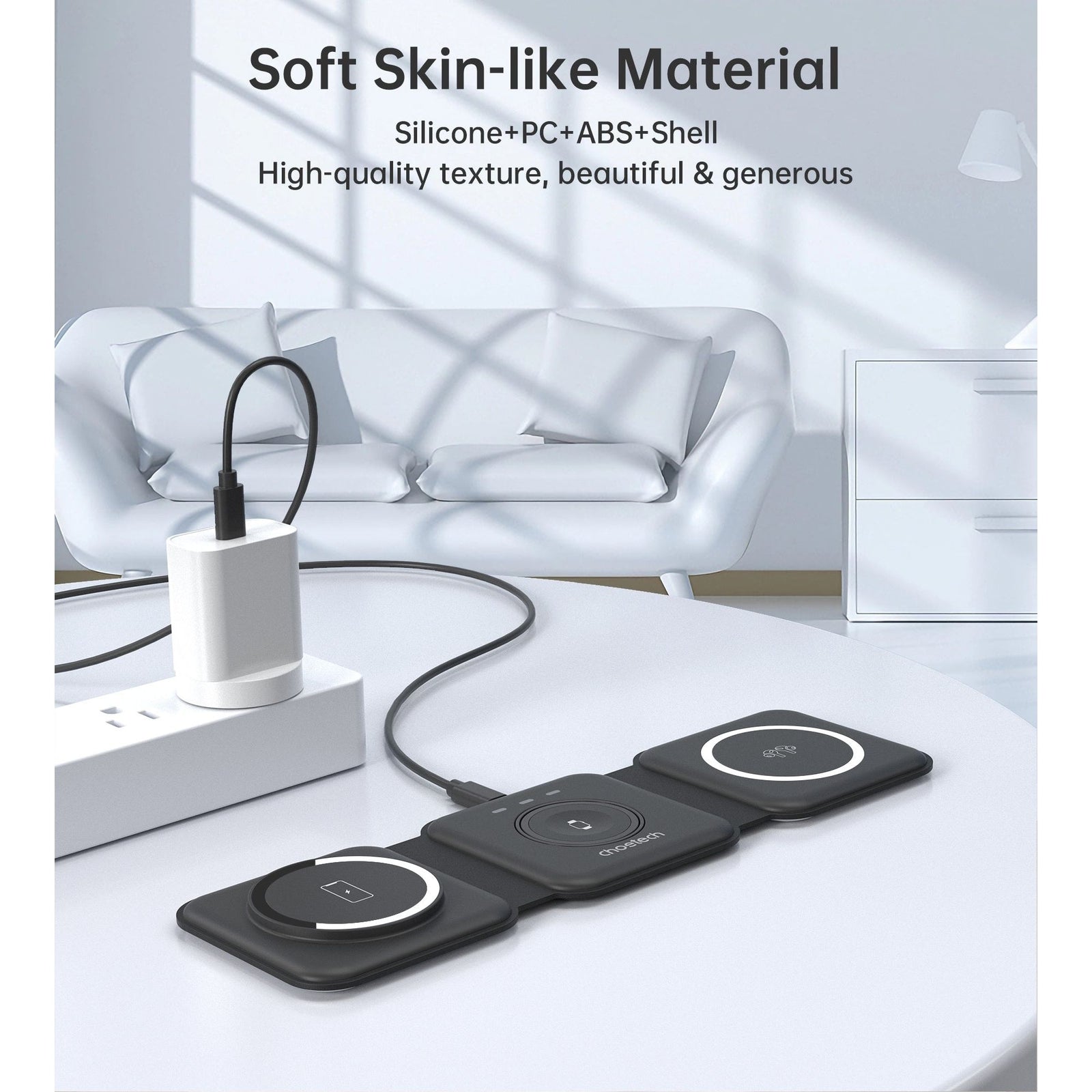 CHOETECH T588-F-BK 3-in-1 Foldable Fast Wireless Charger for Phone/Watch/Earphone