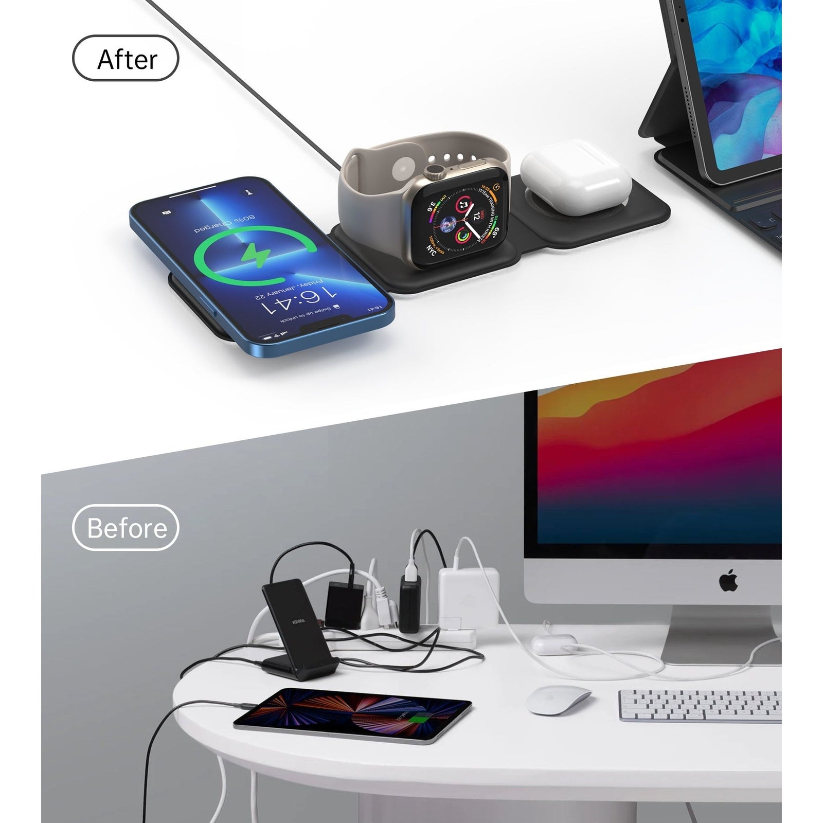 CHOETECH T588-F-BK 3-in-1 Foldable Fast Wireless Charger for Phone/Watch/Earphone