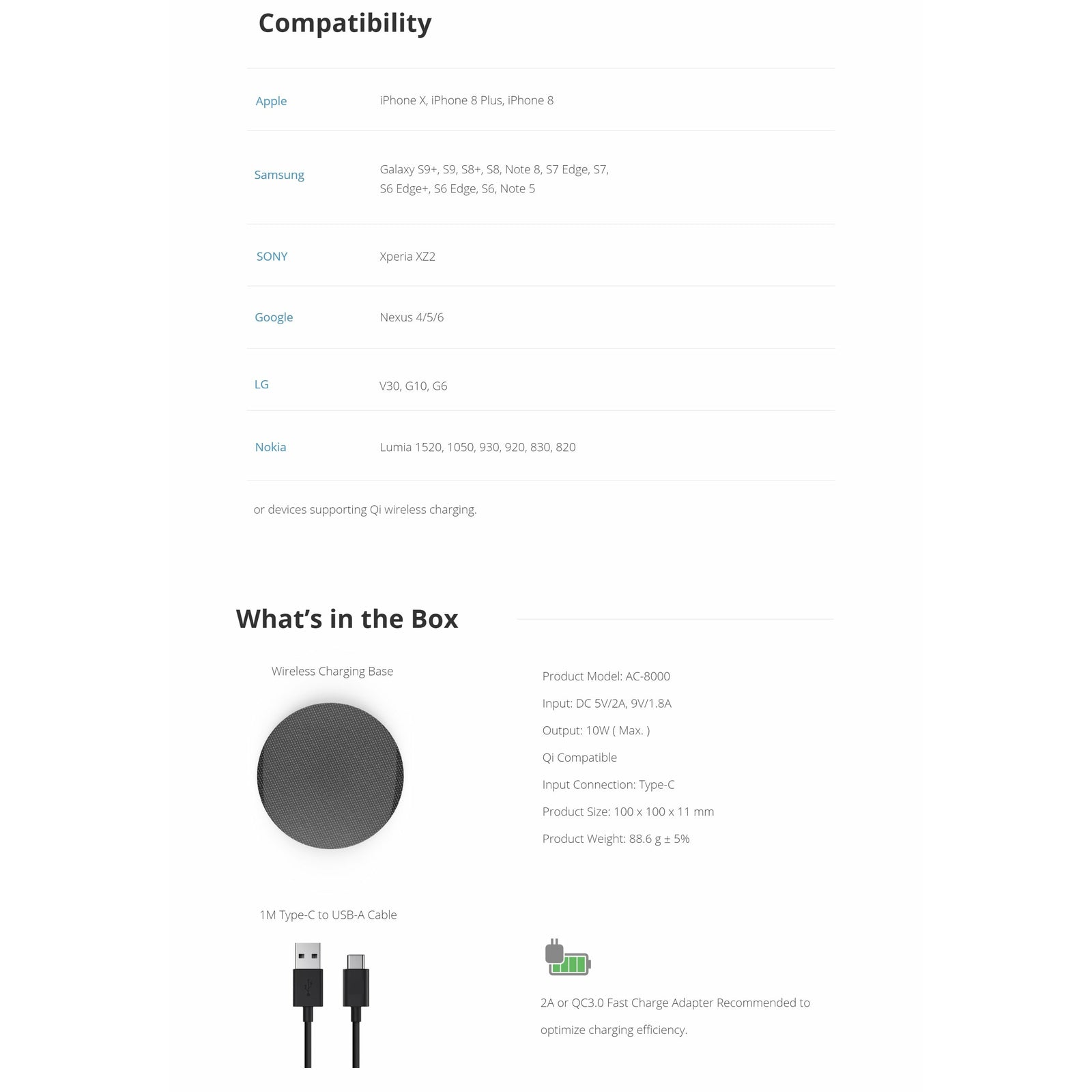 Photofast AirCharge Qi Compatible 10W Fast Charge (SKU:AC8000)