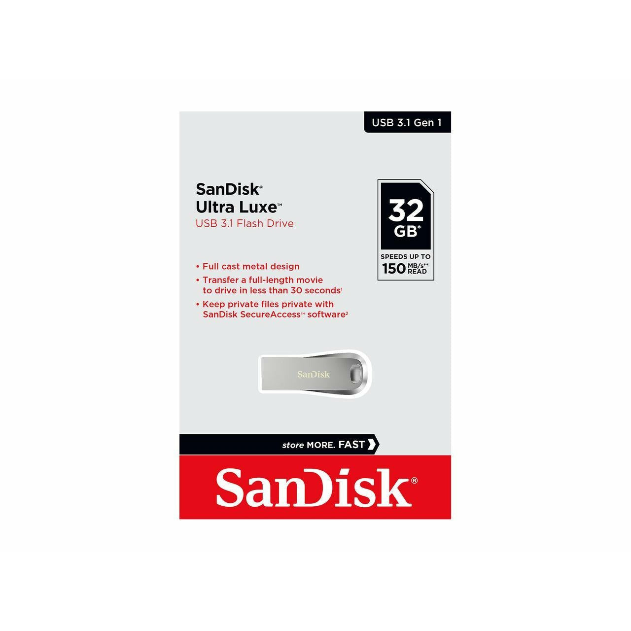 SANDISK SDCZ74-032G-G46 32G ULTRA LUXE PEN DRIVE 150MB USB 3.0 METAL