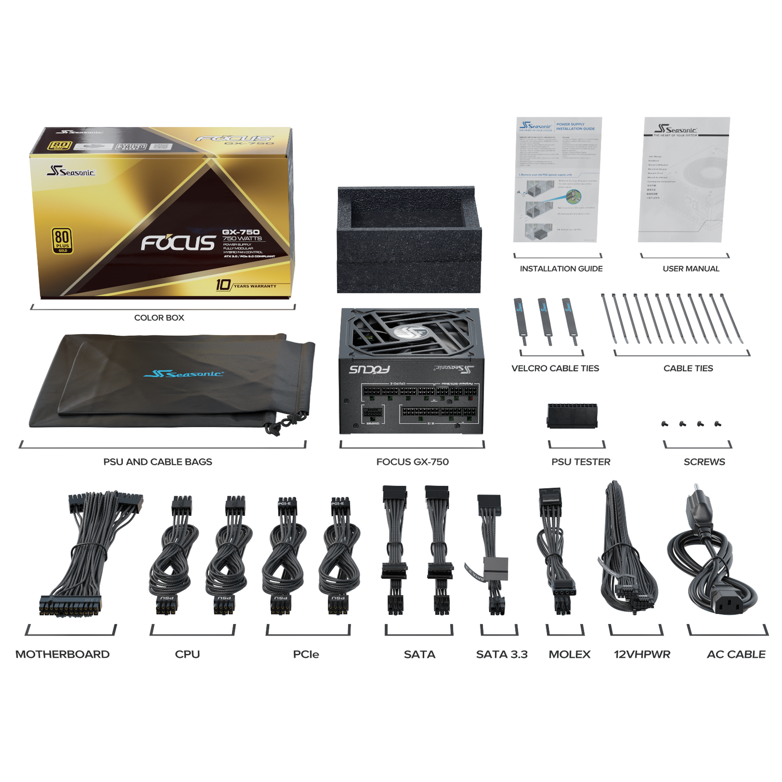 Seasonic FOCUS GX-750 ATX 3.0 750W Gold PSU (SSR-750FX3)