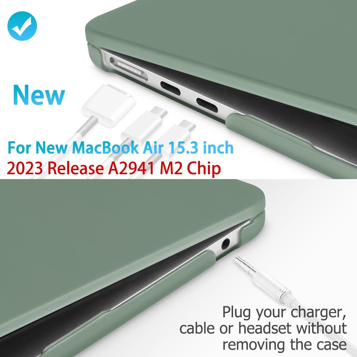 15 inch Air 2023 MacBook Air Matte Case A2941 M2 Chip Hard Shell Case Keyboard Cover Midnight Green
