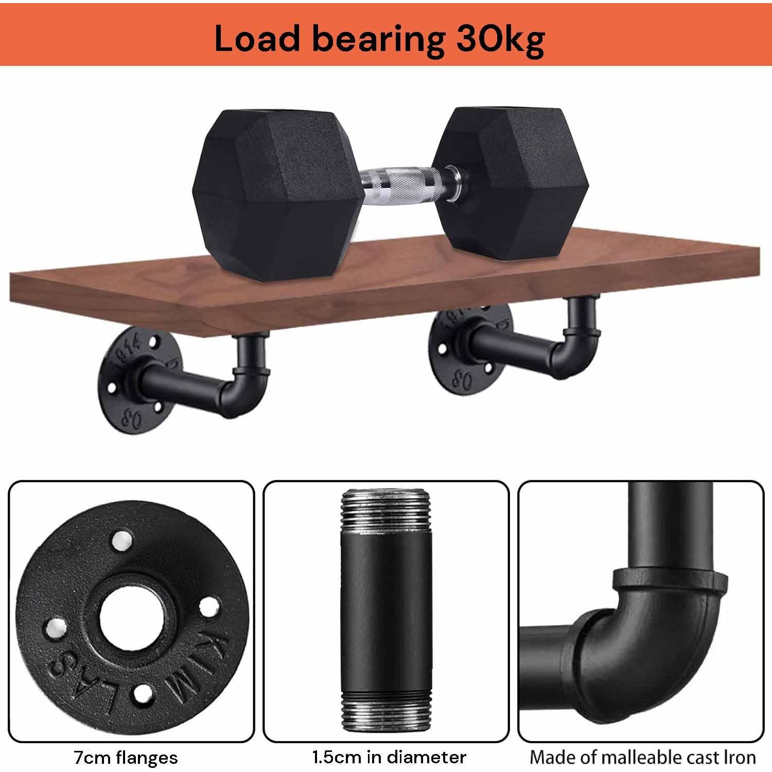 4PCS Pipe Floating Shelf Bracket Industrial Pipe Shelf Bracket Mounting Bracket Storage Racks Decor