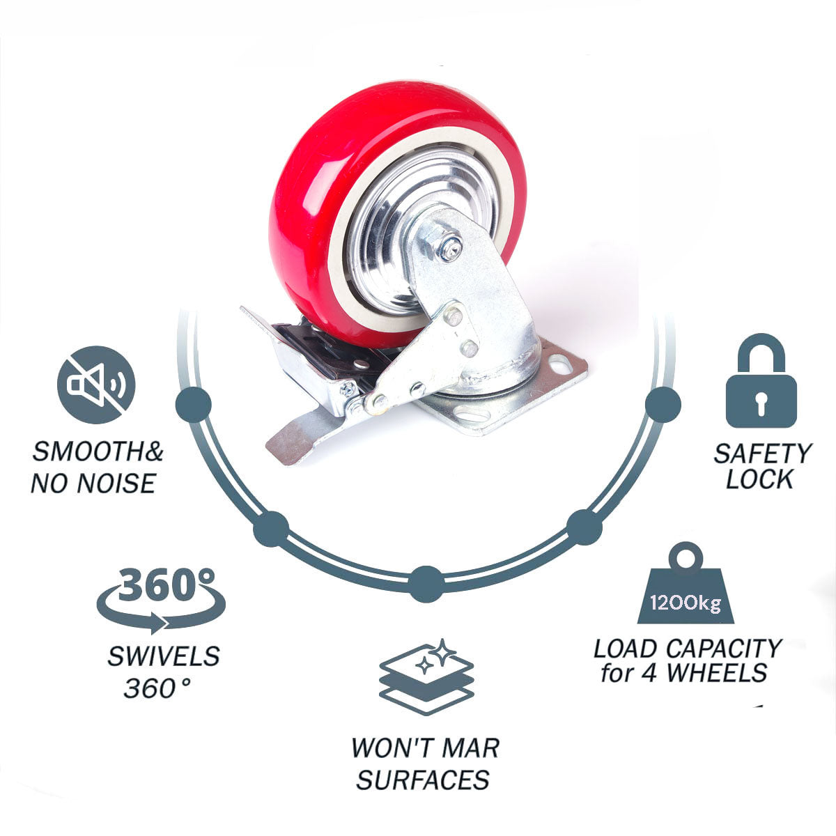 4x 6 inch Industrial Swivel Brake Locking Caster Castor Wheels Casters 2x swivel 2x fixed for Cart Furniture Workbench