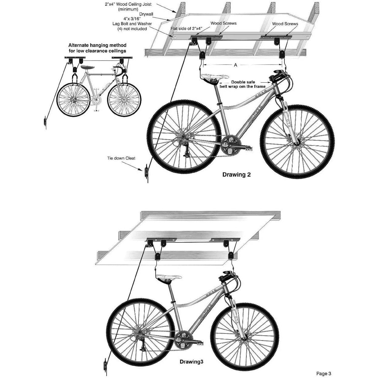 Kayak Bike Hoists Hanger Ladder Ceiling Mount 55 lb Capacity Hooks Pulleys