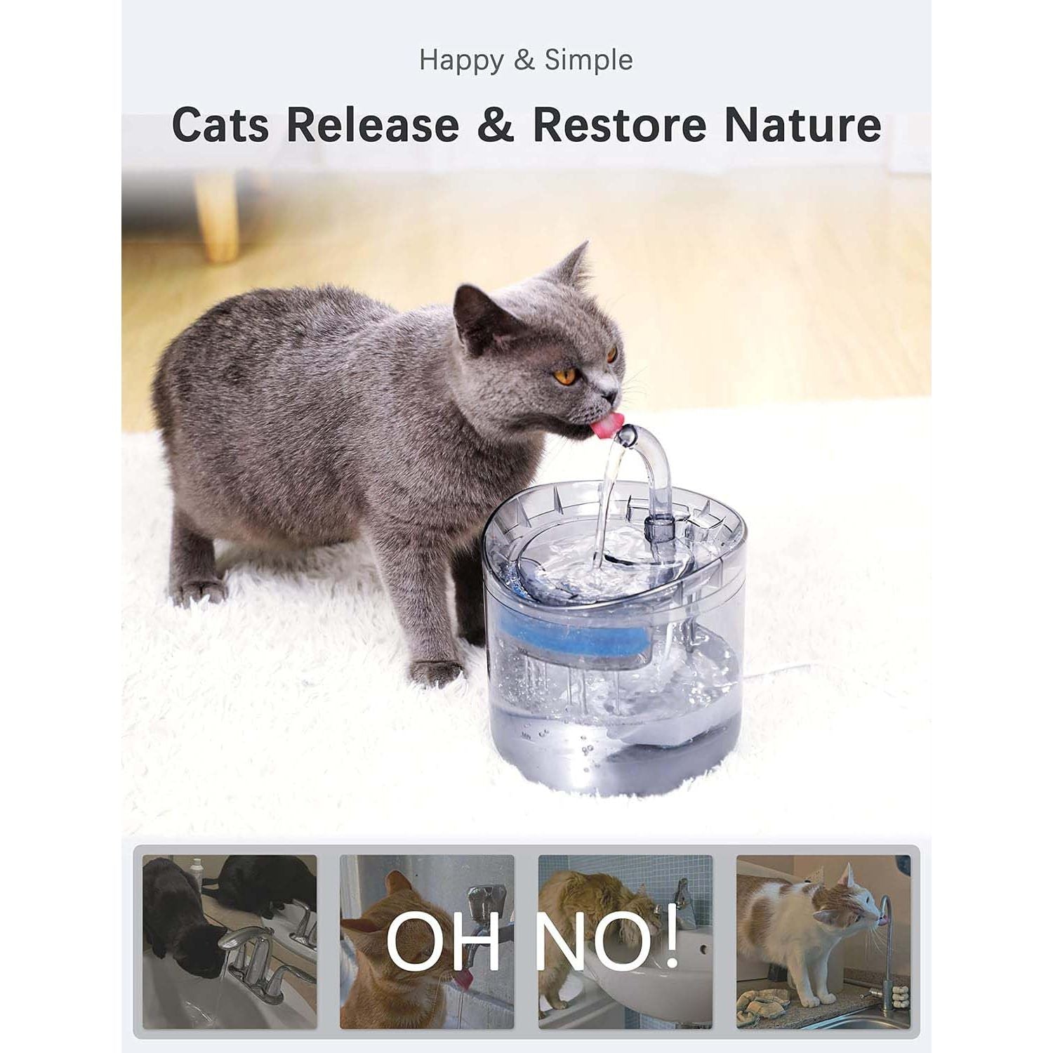 Cat Dog Water Fountain Pet Water Dispenser 1.8L Automatic Drinking Fountain for Cats Kitty Indoor