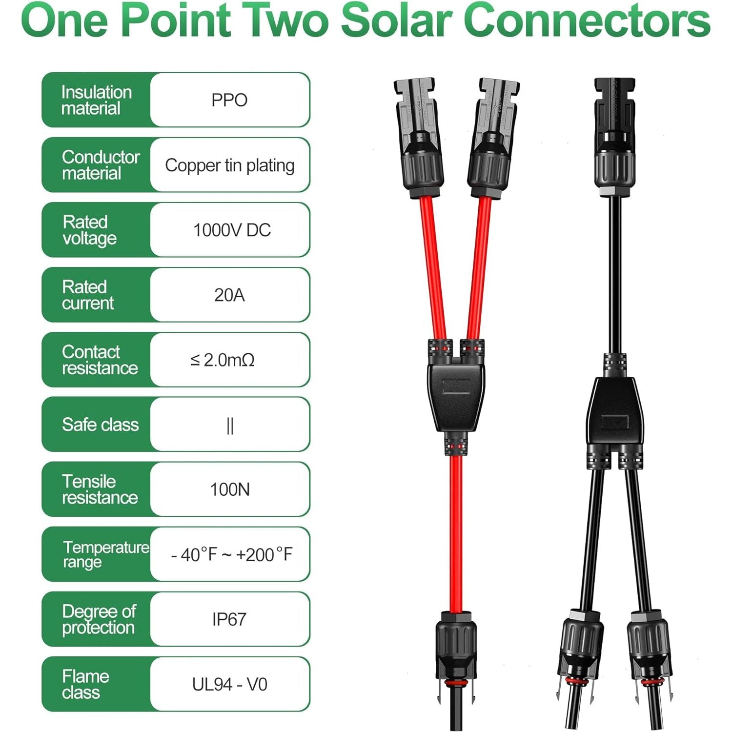 1 Pair Solar Connector Y Branch Parallel Adapter Cable Solar Panel Connectors Wire Plug Solar Panel