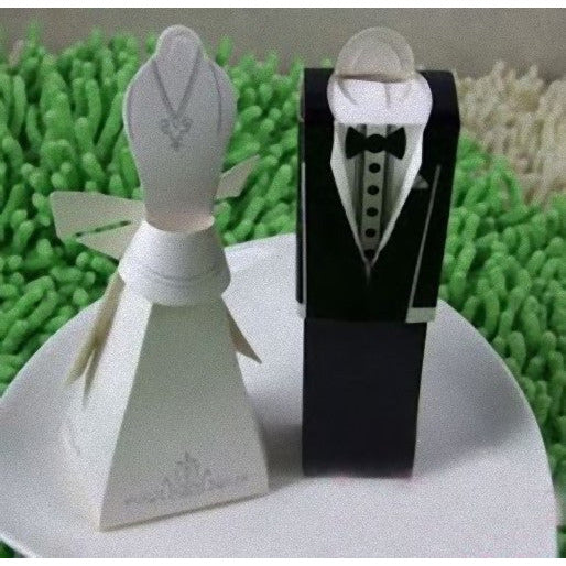 10 Pack of 5 Bride and 5 Groom Wedding Bridal Bomboniere Favor Candy Choc Almond Box - Kate Aspen Design