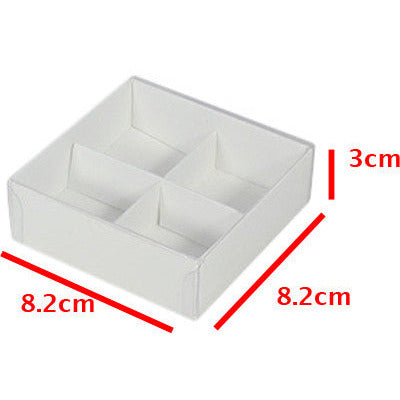 10 Pack of White Card Chocolate Sweet Soap Product Reatail Gift Box - 4 Bay Compartments - Clear Slide On Lid - 8x8x3cm