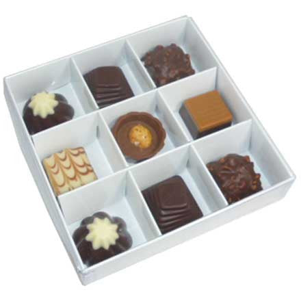 10 Pack of White Card Chocolate Sweet Soap Product Reatail Gift Box - 9 bay 4x4x3cm Compartments - Clear Slide On Lid - 12x12x3cm