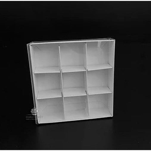 10 Pack of White Card Chocolate Sweet Soap Product Reatail Gift Box - 9 bay 4x4x3cm Compartments - Clear Slide On Lid - 12x12x3cm