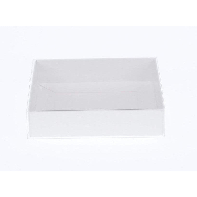 10 Pack of White Card Box - Clear Slide On Lid - 17 x 25 x 5cm - Large Beauty Product Gift Giving Hamper Tray Merch Fashion Cake Sweets Xmas