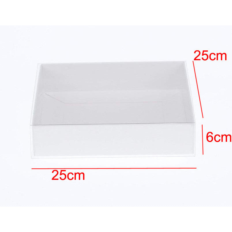 10 Pack of White Card Box - Clear Slide On Lid - 25 x 25 x 6cm - Large Beauty Product Gift Giving Hamper Tray Merch Fashion Cake Sweets Xmas
