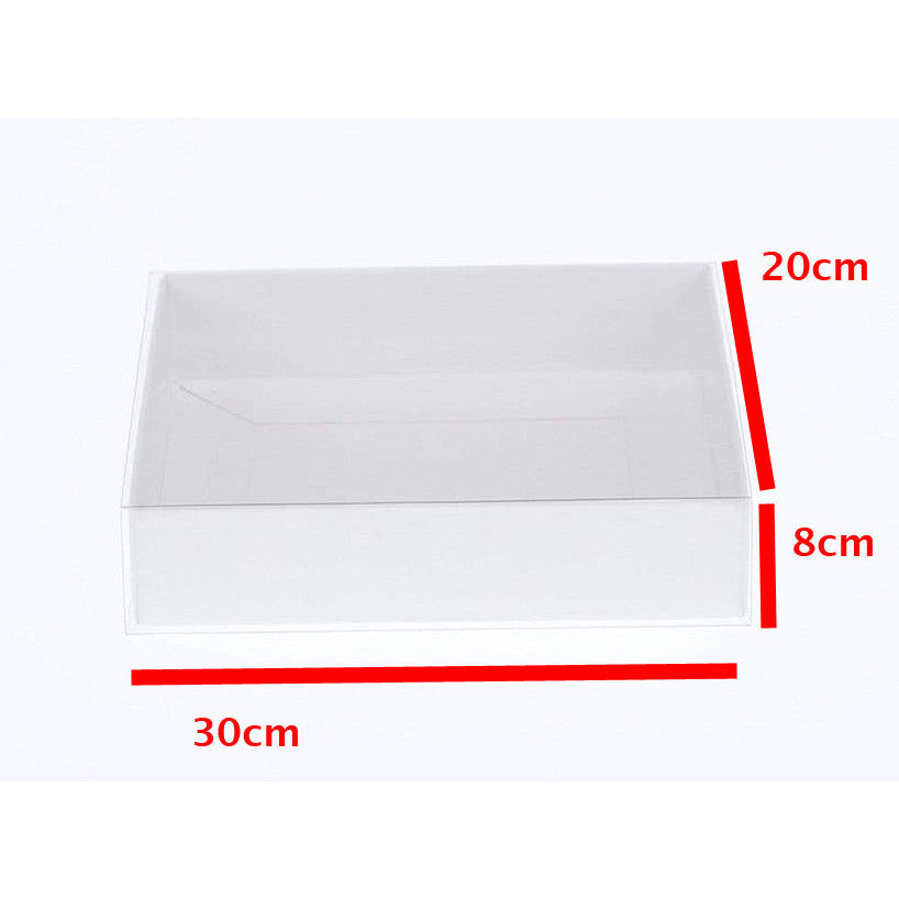 10 Pack of White Card Box - Clear Slide On Lid - 30 x 20 x 8cm - Large Beauty Product Gift Giving Hamper Tray Merch Fashion Cake Sweets Xmas