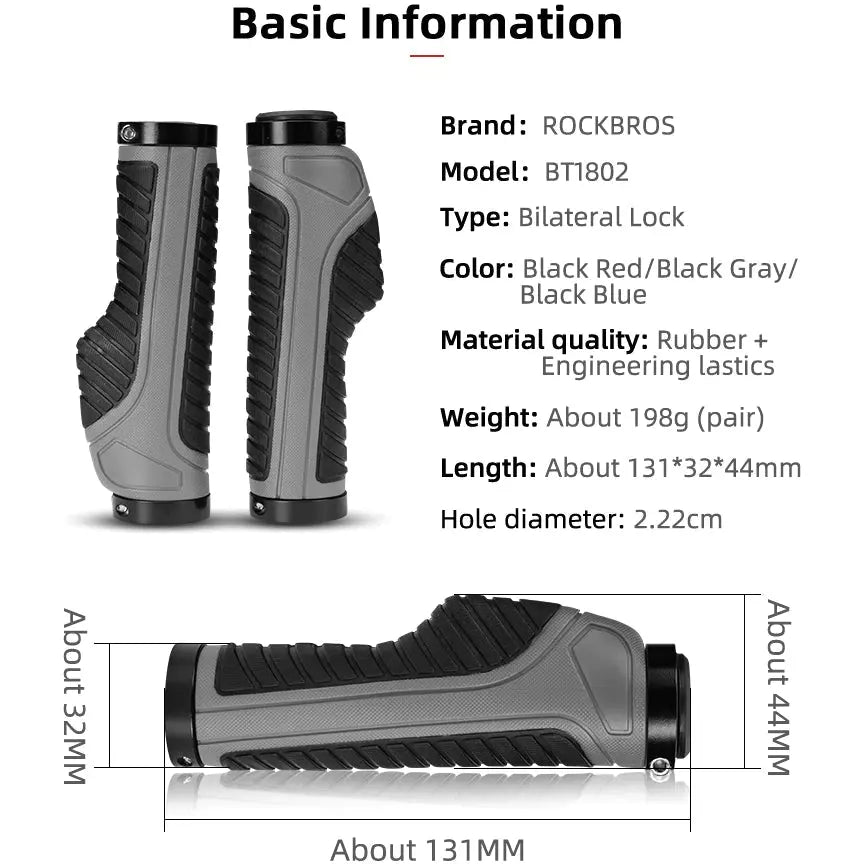 Bicycle Grips MTB Road Bike Double Lock Rubber Handlebar Grips Anti-Slip Rock Bros BLACK