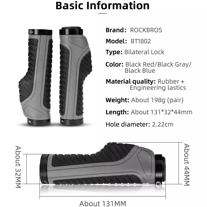 Bicycle Grips MTB Road Bike Double Lock Rubber Handlebar Grips Anti-Slip Rock Bros RED