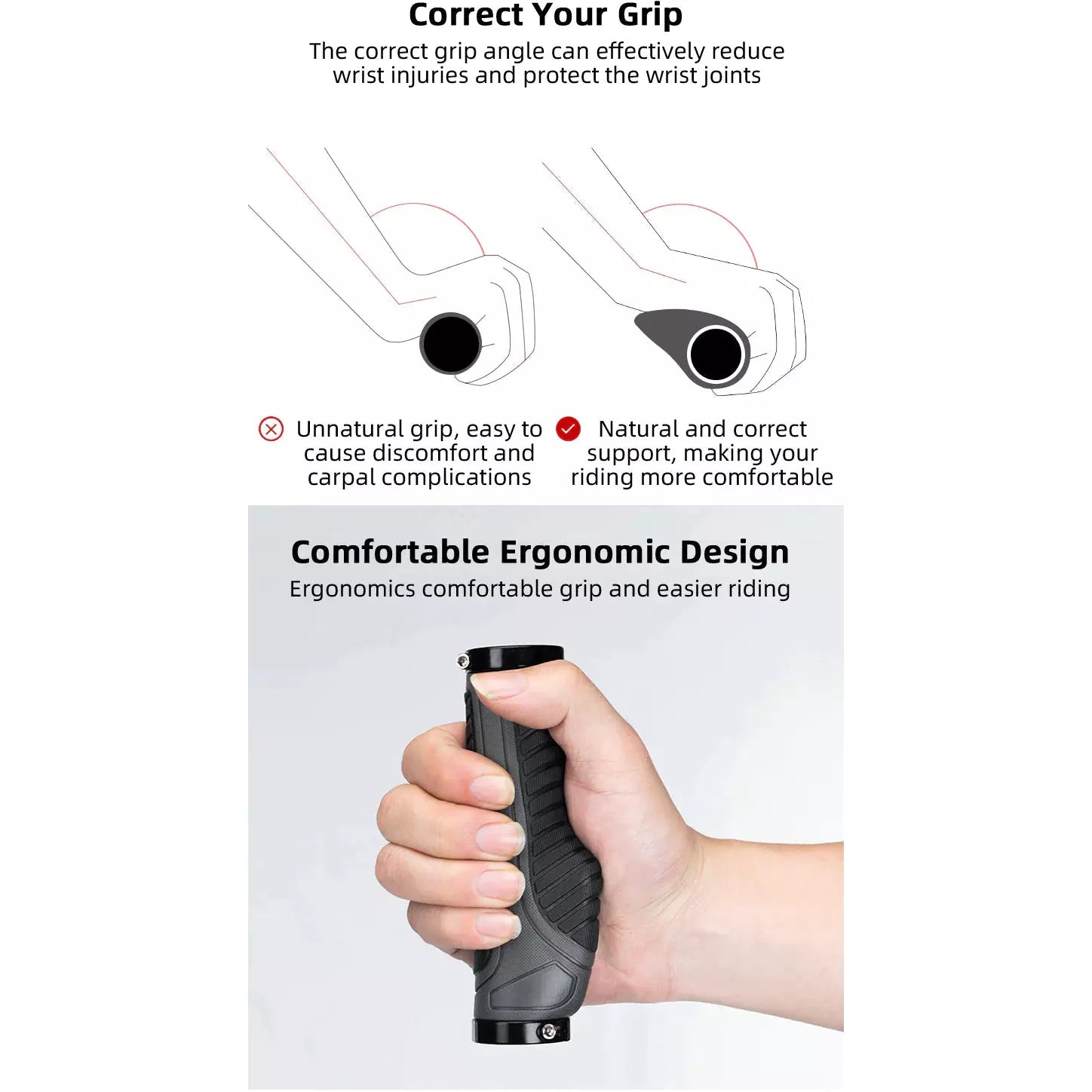 Bicycle Grips MTB Road Bike Double Lock Rubber Handlebar Grips Anti-Slip Rock Bros RED