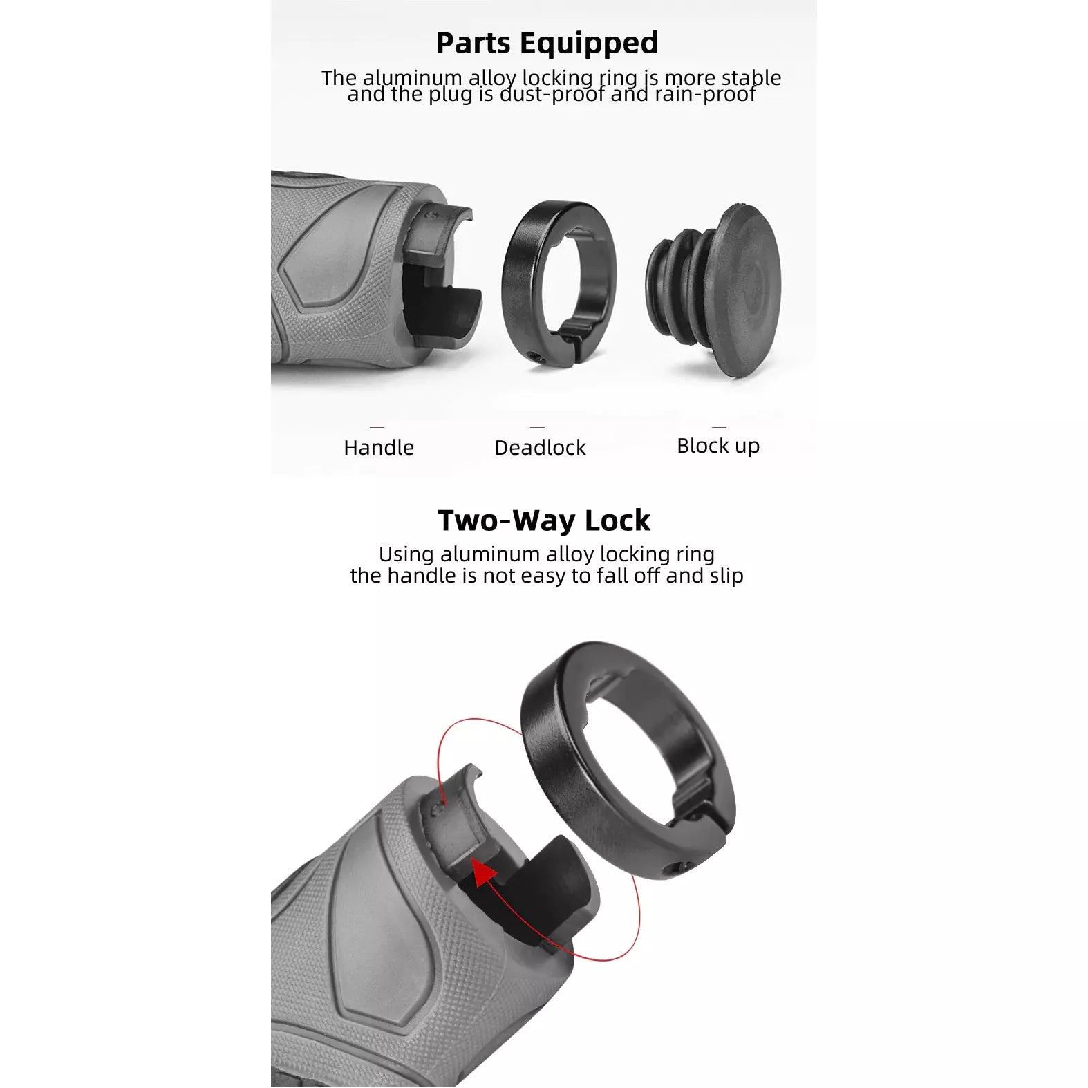 Bicycle Grips MTB Road Bike Double Lock Rubber Handlebar Grips Anti-Slip Rock Bros RED