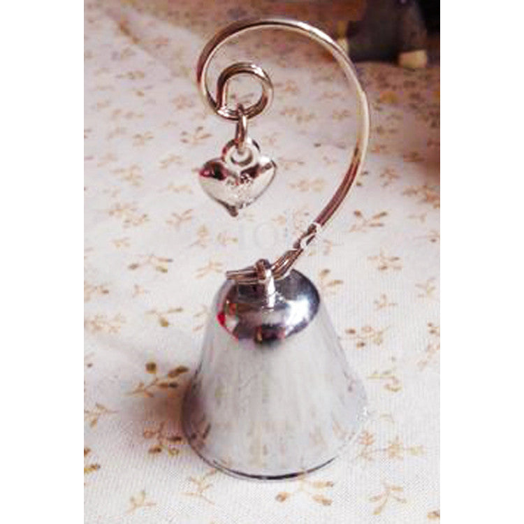 10 Pack of Silver Wedding Kissing Bell Name Card Stand Holder with Heart in Ring Bomboniere Favour Gift