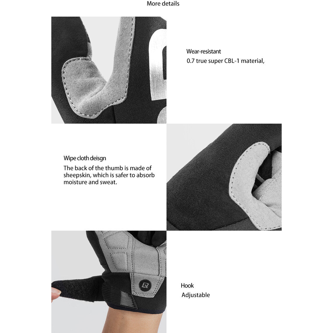 MTB Gloves Large for Mountain Road Bike Breathable Winter Autumn Spring Cycling Camping Running Outdoor Sport Rockbros