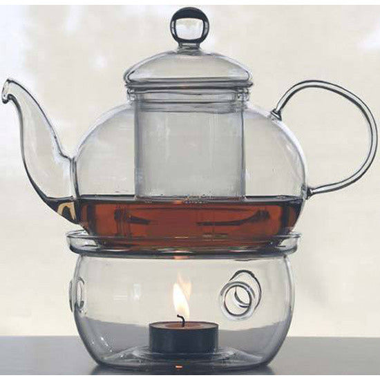1 Set of Gongfu Chinese Ceremony Tea Set - 6 Glass cups with Infuser and Tealight Candle Pot Warmer