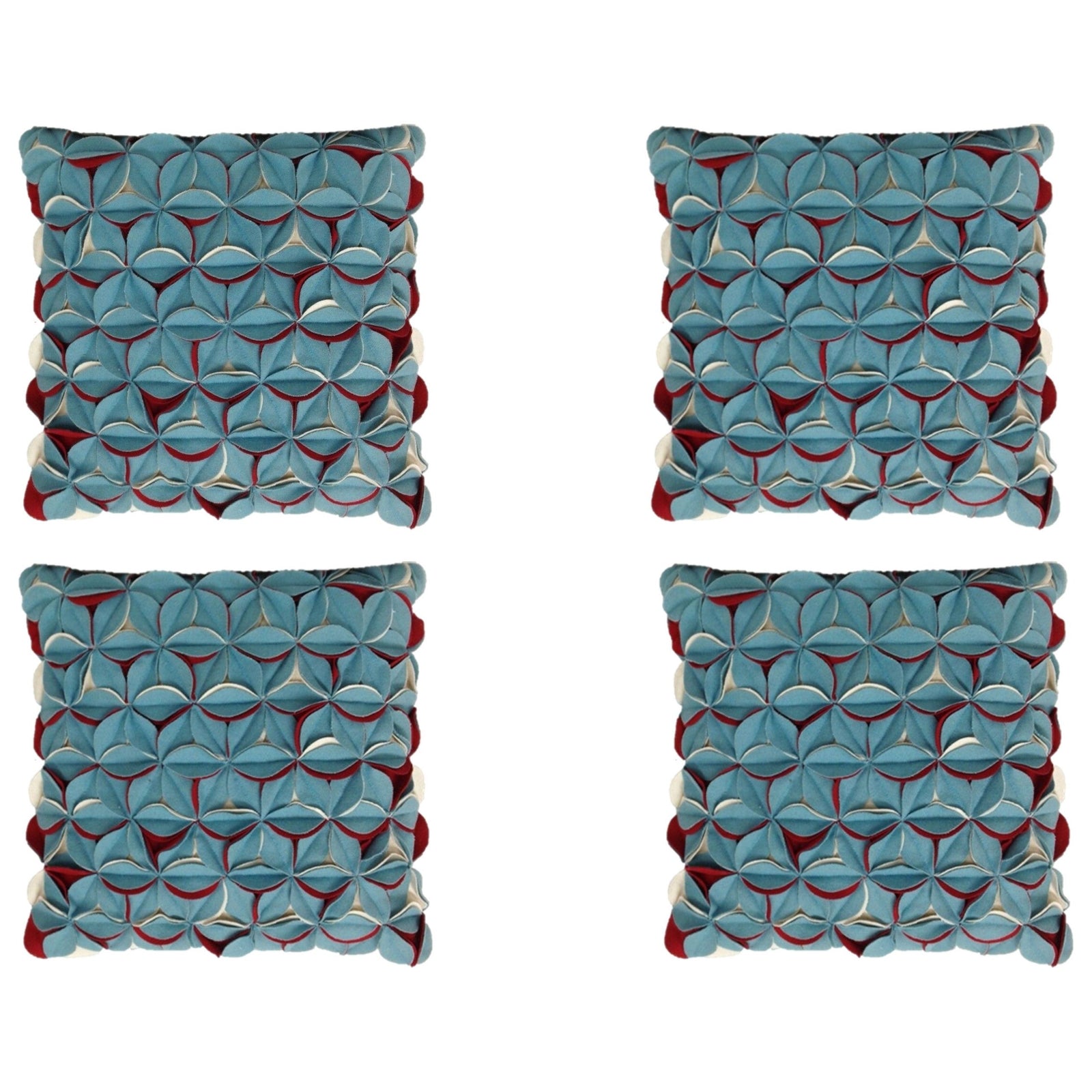 Pack of 4 Covers Amelie Aqua Blue & Red 3D Texture Cushion Covers