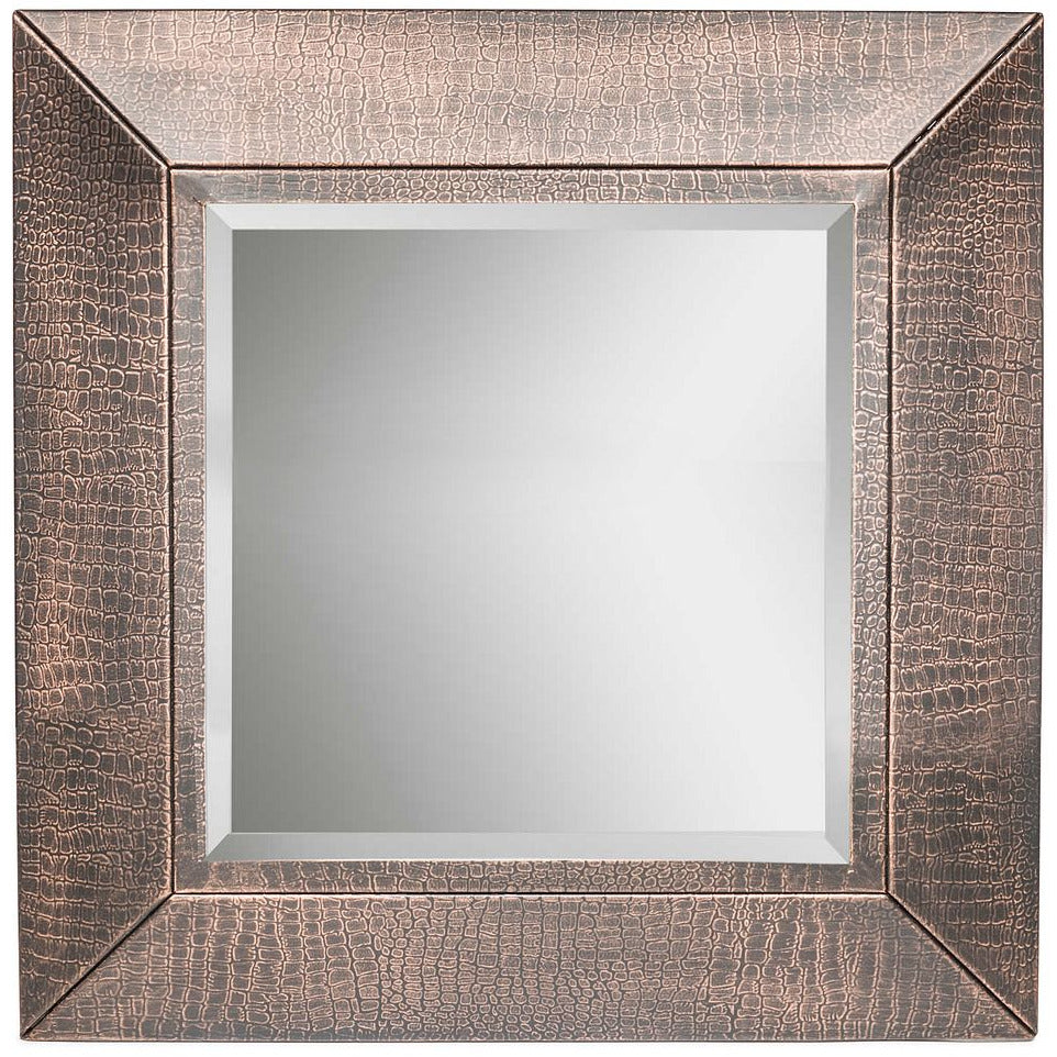 Square Wall Mirror with Croc Pattern Frame in Copper Finish